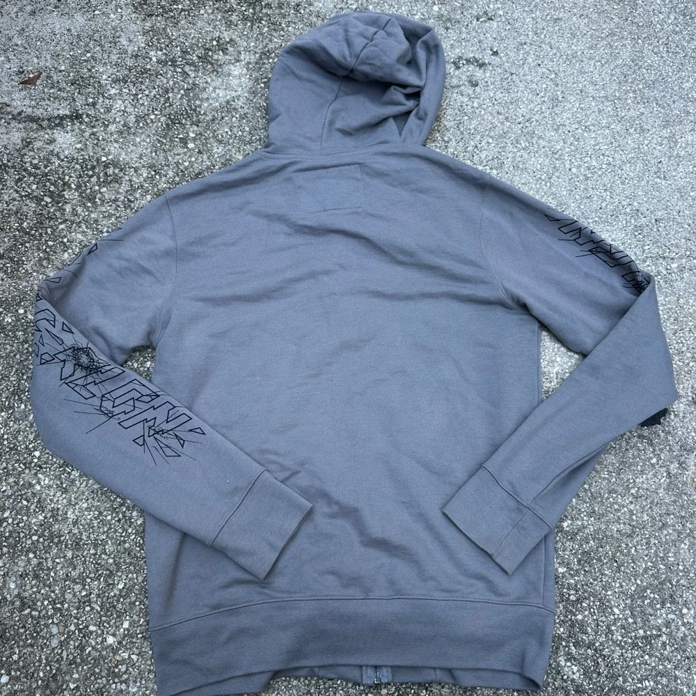 True Religion Mens Gray Graphic Sleeve Full Zip Hoodie Sweatshirt Size M